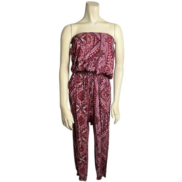 Olivaceous Pants - Olivaceous Floral Strapless Jumpsuit Red Women's Size S Bohemian Summer Brunch